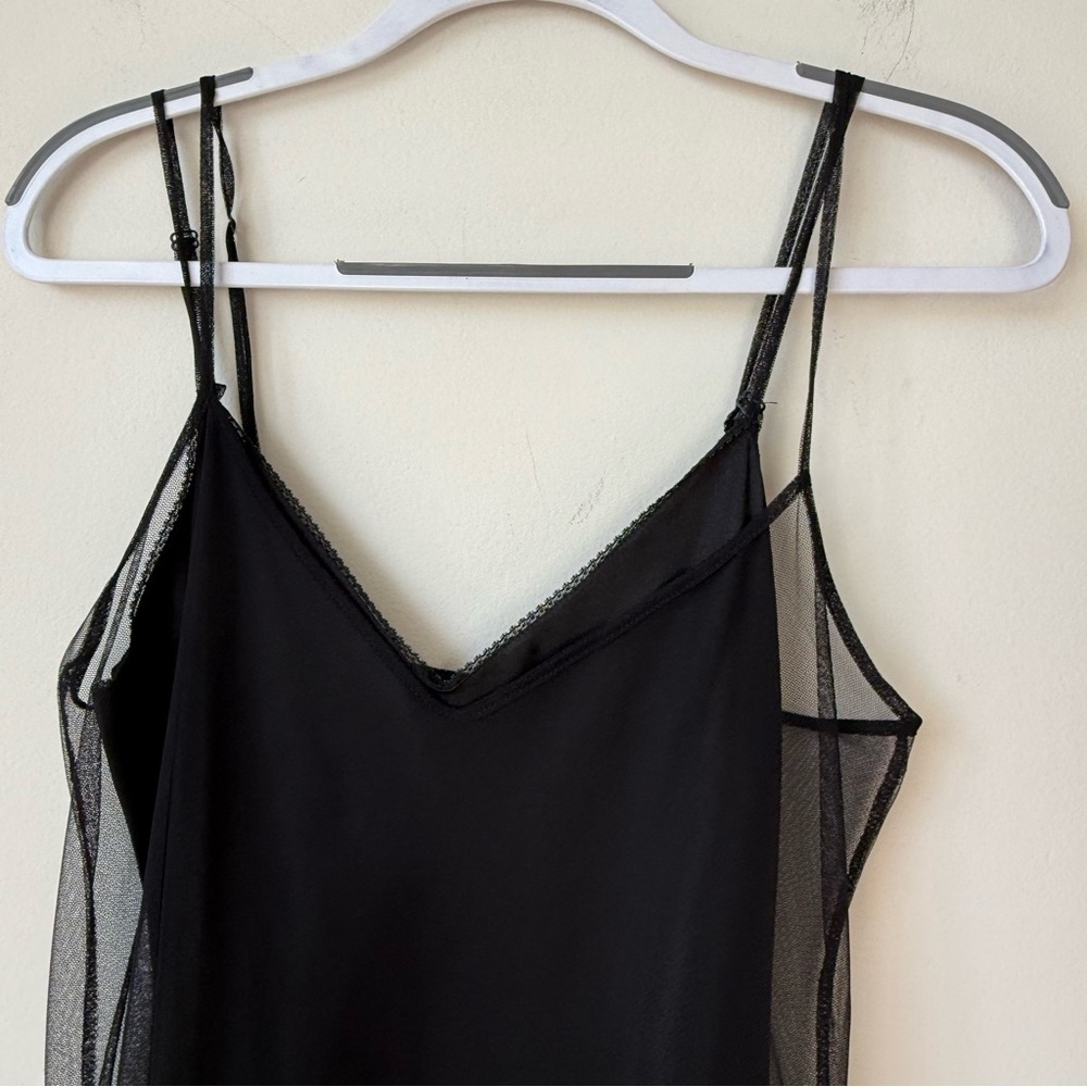 Vintage 90s Betsey Johnson Layered Mesh Overlay Maxi Slip Dress Black - Picture 2 of 8